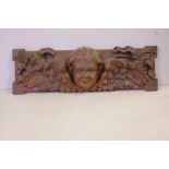 Vintage carved timber Cherub wall panel W59cm X H19cm approx