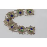 Filigree silver & enamel spider web bracelet with some damage to enamel (tested as silver but not