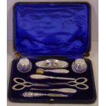 Sterling silver nine piece manicure set in original case, hallmarked Birmingham 1908, maker Walker