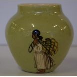 Martin Boyd squat vase decorated with working lady and palm trees, signed to base, H8cm approx