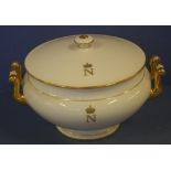 French lidded tureen with monogram and gilt decoration, 32cm wide approx