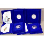 Four Australian $10 Silver proof coins Birds of Australia, with cases, 1989-1992