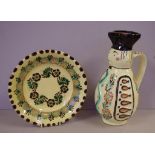 Hungarian pottery jug & plate 31 cm high (jug), 25 cm diameter (plate)