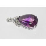 14ct white gold, amethyst and diamond pendant weight: approx 7.8 grams, size 4cm including bale