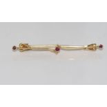 18ct yellow gold and gemset bar brooch weight: approx 3.9 grams (unmarked but tested as 18ct)