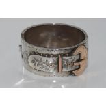 Victorian hallmarked silver buckle bracelet with hinge and gold highlighting, Birmingham, maker J.