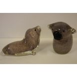 Two Eamonn Vereker studio glass animals Koala 8.5cm high & a seal, both with labels