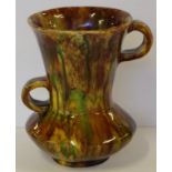 Australian pottery brown and green glaze vase signed to base - Hilda Chapple, H22cm approx