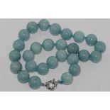 Aquamarine bead necklace with bolt clasp size: approx 47cm length