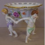Continental three cherub base bowl with floral and gilt decoration, H15cm approx