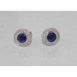 18ct white gold, sapphire & diamond studs including sapphire (2ct) and diamonds (35pts), weight: