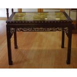 Chinese hardwood table with green onyx top and shell inlay, 104cm x 58.5cm, 79cm high