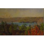 Bryan Besly (1934 - ) Middle Harbour Sydney oil on canvas board, signed lower right, 38cm x 61cm