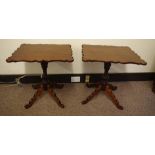 Pair of oak pedestal wine tables 53cm x 45cm, 54cm high