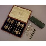 Cased sterling silver teaspoons & sugar nips hallmarked London 1881, 114g approx., together with 6