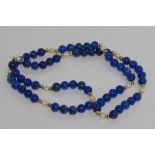 Lapis lazuli, 14ct gold bead & pearl necklace