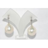 14ct gold, south sea pearl & diamond earrings