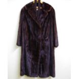 Good vintage Mark Foy's knee length mink coat with side pockets, hook fastening and suede leather