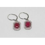 18ct white gold, ruby & diamond earrings including ruby (4.6ct) and diamonds (53pts), weight: approx