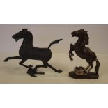Bronze horse figure and a bejeweled horse figure ash tray, 21cm high approx