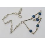 Two silver bracelets (pearl and lapis) plated in white gold