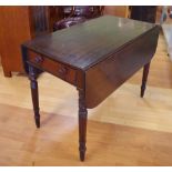 Early Victorian drop leaf Pembroke table with drawer to one end and drawer front to the other,