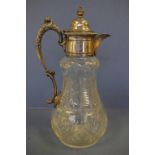 Victorian silver plated and cut glass claret jug 28.5cm high approx