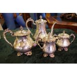 Vintage four piece silver plate teaset to include teapot sugar and creamer