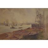 Unknown artist "London Thames" watercolour initialed and dated 1950 lower right , 26.5cm X 37cm