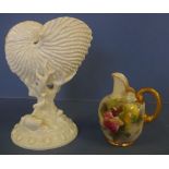 Royal Worcester Nautilus Shell Vase together with a Royal Worcester floral jug, as inspected