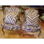 Pair of French Louis XV style fauteuil chairs with cushions