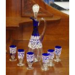 Salviati glass liqueur set comprising of a signed decanter 27.5cm high and 6 stemmed glasses