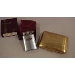 Vintage rolled gold cigarette case 6.5 x 8.5cm, together with a vintage Ronson cigarette lighter 5.5