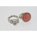 Two silver rings (Pandora and stone set) size: approx O/7