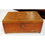 Early timber work box with fitted interior and brass handles, 42 x 27cm, 18cm high approx