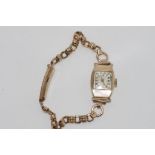 Vintage 9ct rose gold watch with enamel face and 9ct rose gold band, total weight: approx 13.9
