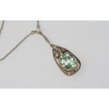 Vintage gold & silver beryl set pendant heightened with diamonds and seed pearls, on a 18ct white