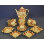 Royal Doulton 'Raby Rose' part coffee set to include 7 cups and 8 saucers, coffee pot, sugar and