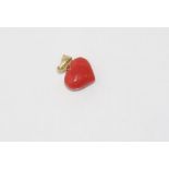 Delicate 9ct gold and coral heart charm / pendant size: 1.5cm length including bale