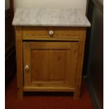 Pine marble top cabinet with 1 drawer and 1 door (door hinges a/f), 63cm wide, 42cm deep, 76cm high