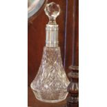 Sterling silver & cut glass perfume bottle hallmarked Birmingham, 18cm high