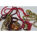 Two cloisonne bead necklaces & two pendants