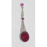 18ct white gold, ruby (5.3ct) pendant with diamonds (14pts), large ruby has been treated, weight: