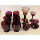 Quantity of amethyst coloured glass items to include anchor hocking tumblers, vases, jug