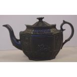 Early black basalt English teapot Castleford style, circa 1790-1820
