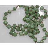 9ct gold and jade bead necklace size: approx 78cm length