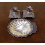 Sterling silver Birmingham 1911 shell dish together with pair of French silver stands, total