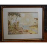 Jules Pierre (Jan) De Leener (1873-1944) Australian river landscape, watercolour, signed lower