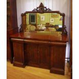 Mid Victorian mahogany mirror back sideboard with 3 drawers above an inverted breakfront base with 4