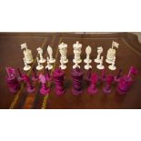 Vintage carved ivory chess set circa 1940, King 8cm high approx. NB. this item cannot be exported